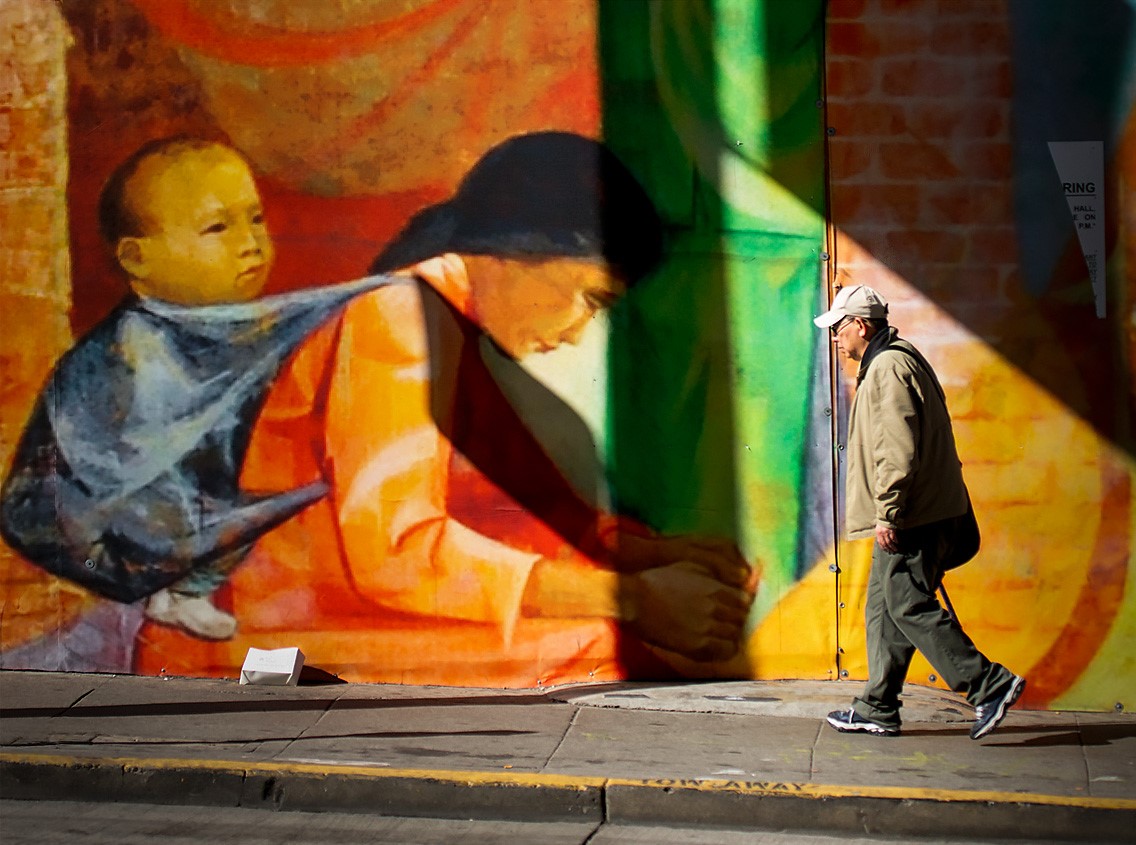 Pedestrian and Mural by Sol Blechman
